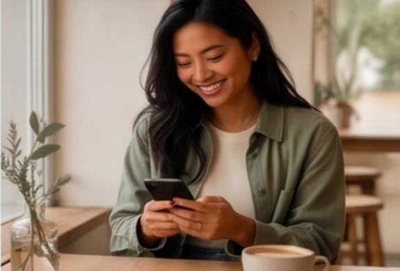 A customer checking their rewards on their phone