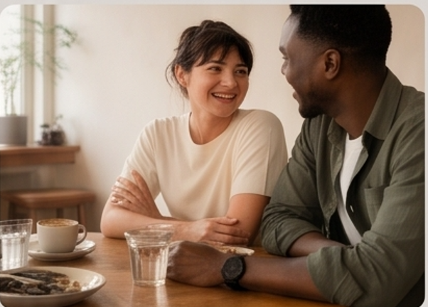 A staff member listening to a customer's feedback