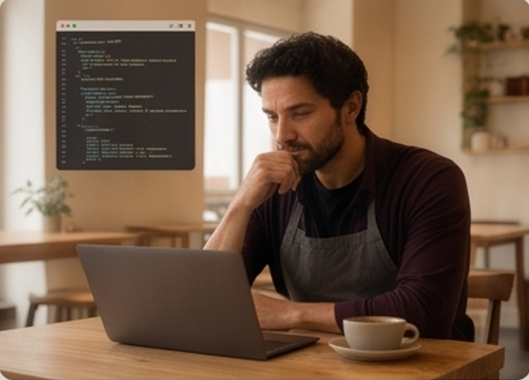 A business owner reviewing customer insights on a laptop